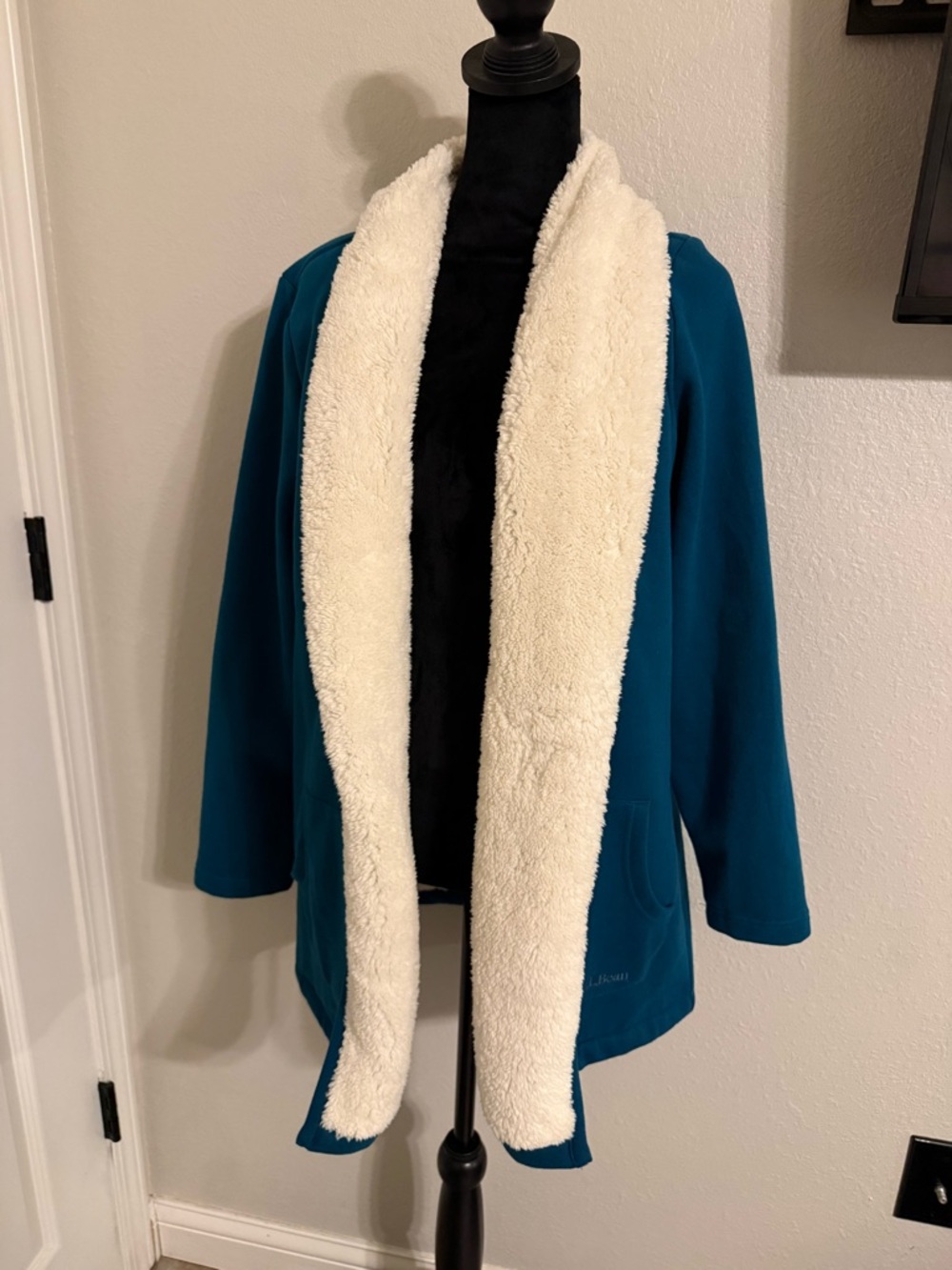 L.L. Bean Teal Jacket with Cream Sherpa Collar